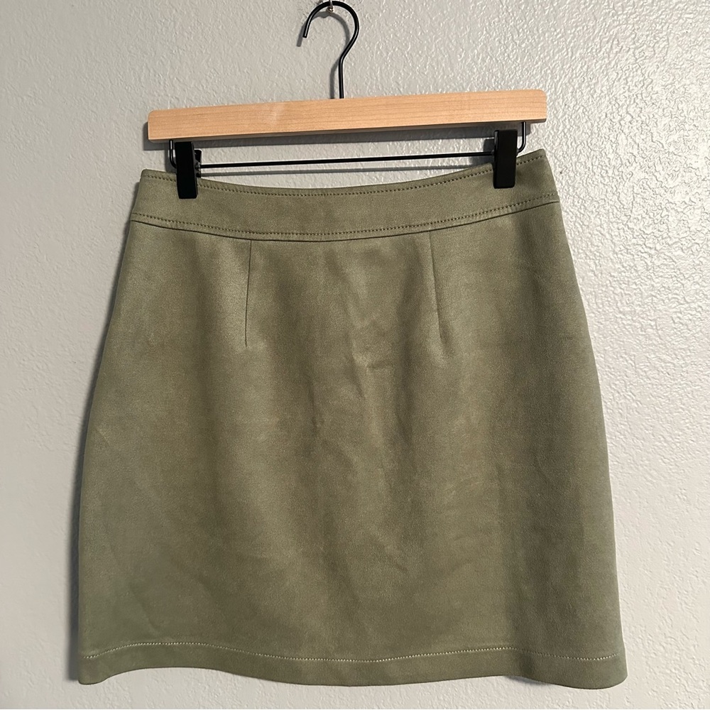 ANN TAYLOR LOFT PETITE Army Fatigue Faux Suede Pocket Shirt Skirt in 4P - Picture 5 of 7
